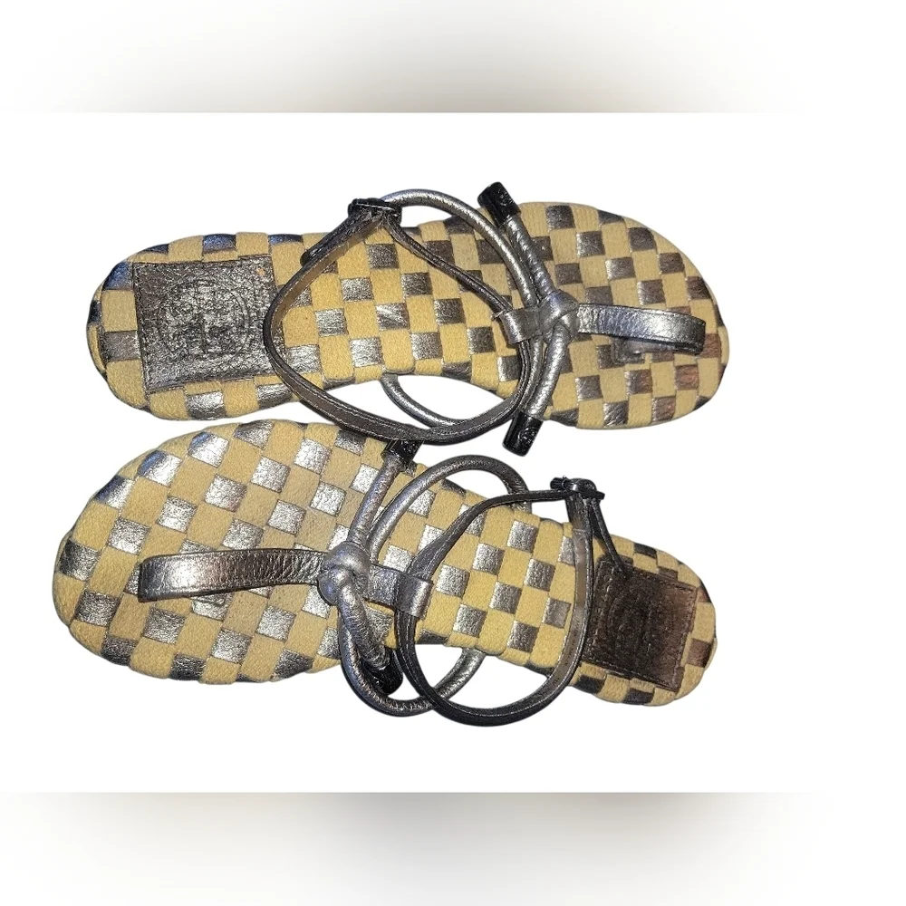 Tory Burch 'Trey' Pebbled Leather Weave Mat Detail Thong Ankle Strap Sandals 5